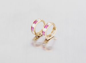 Arany baba és gyermek fülbevaló pink fehér bepattintós 6mm - 