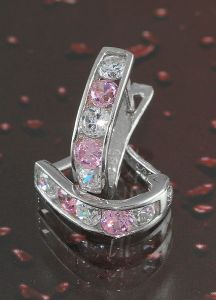 Fehérarany bébifülbevaló rózsaszín-fehér kővel 6mm d.r-a13.4.12f-r - 