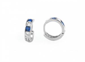 Sötétkék és fehér köves kerek fehérarany gyermek fülbevaló 8mm - Arany baba fülbevalók