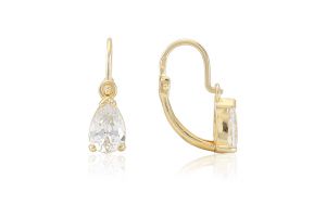 Arany baba és gyermek fülbevaló elölkapcsos fehér csepp alakú kővel - Arany baba fülbevalók