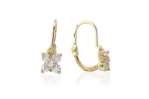 5 fehér köves csillagvirágos arany baba fülbevaló - Ezüst gyerek fülbevaló