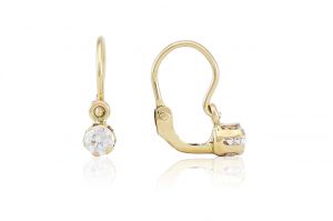 Arany gyermek fülbevaló elölkapcsos szoliter fehér kővel - Arany baba fülbevalók