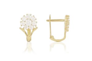 Arany baba és gyermek fülbevaló franciakapcsos ívelt szárú virág fehér kövekkel - Arany baba fülbevalók