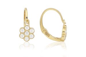 Arany baba és gyermek fülbevaló elölkapcsos virág fehér kövekkel - Arany baba fülbevalók