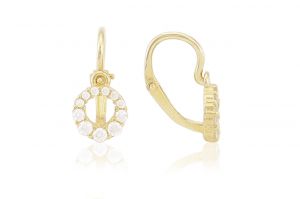 Arany baba fülbevaló elölkapcsos kör fehér kövekkel - 