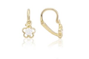 Arany baba fülbevaló elölkapcsos áttört virág fehér kővel - Arany baba fülbevalók