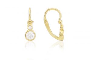 Arany baba fülbevaló elölkapcsos button fehér kövekkel - Ezüst gyerek fülbevaló