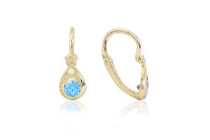 Arany baba fülbevaló elölkapcsos elegáns csepp világoskék és fehér kövekkel - Arany baba fülbevalók