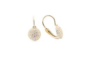 Arany baba fülbevaló elölkapcsos félgömb sok fehér kővel - Arany baba fülbevalók