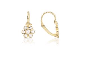 Arany baba fülbevaló elölkapcsos virág fehér kövekkel - Arany baba fülbevalók