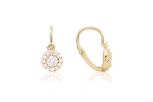 Arany baba fülbevaló elölkapcsos klasszikus stílusú fehér kővel - Arany baba fülbevalók