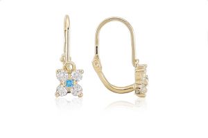 Arany baba fülbevaló elölkapcsos négyszirmú virág világoskék kővel - Arany baba fülbevalók