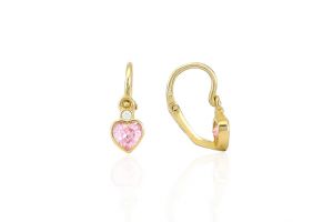 Arany baba fülbevaló elölkapcsos szív és button rózsaszín és fehér kövekkel - Arany baba fülbevalók