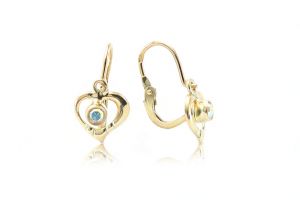 Arany baba és gyermek fülbevaló elölkapcsos szívecske színjátszós kővel - Arany baba fülbevalók