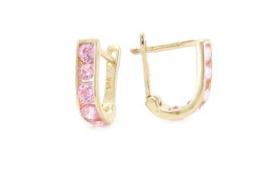 Franciakapcsos arany baba fülbevaló rózsaszín kővel 6mm - Arany baba fülbevalók