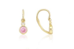 Arany baba fülbevaló elölkapcsos button rózsaszín és fehér kövekkel - Ezüst gyerek fülbevaló