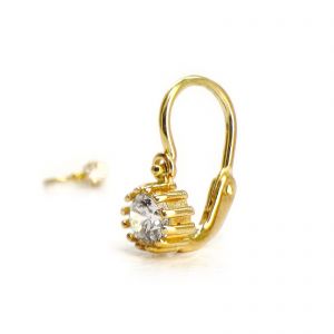 Arany baba fülbevaló nagy fehér kővel - klasszikus fazon, 14K előlkapcsos zár - Ezüst gyerek fülbevaló