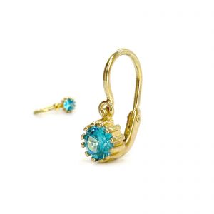 Arany baba fülbevaló nagy világoskék kővel - 14K előlkapcsos zár - 
