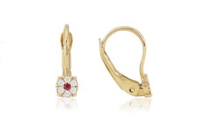 Arany baba és gyermek fülbevaló patentzáras virág pink és fehér kövekkel - Arany baba fülbevalók