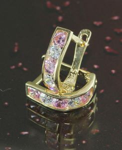 Arany gyermek fülbevaló francia záras 9mm rózsaszín fehér köves - Ezüst gyerek fülbevaló