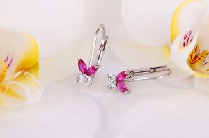 Fehérarany gyermekfülbevaló pink-fehér kővel x.-a140.4.10f-p - Arany baba fülbevalók