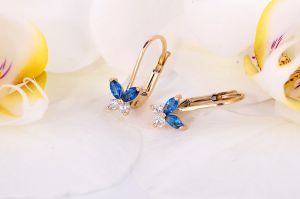 Arany gyermekfülbevaló sötétkék-fehér kővel x.-a140.4.10s-k - 