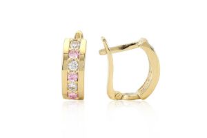 Arany fülbevaló franciazáras elegáns rózsaszín-fehér köves - Ezüst gyerek fülbevaló