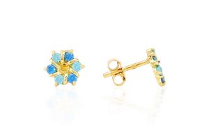 Arany fülbevaló stekkeres áttört virág kék kövekkel - 