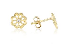Arany fülbevaló stekkeres áttört virág egy pici kővel - 