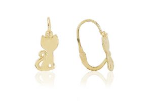 Arany gyermek fülbevaló elölkapcsos cica - Ezüst gyerek fülbevaló