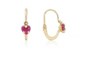 Arany gyermek fülbevaló elölkapcsos foglaltköves szívecske pink kővel - Arany baba fülbevalók