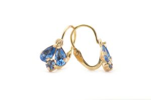 Arany baba és gyermek fülbevaló elölkapcsos méhecske kék kővel - 