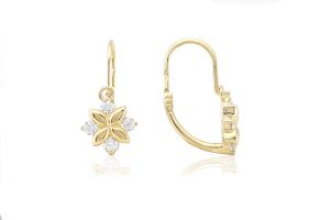 Arany baba fülbevaló elölkapcsos négyköves fehér kövekkel - Arany baba fülbevalók