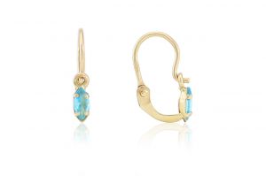 Arany gyermek fülbevaló elölkapcsos foglalt köves pici navett világos türkiz kővel - Arany baba fülbevalók
