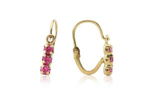 Arany gyermek fülbevaló elölkapcsos rózsaszín kővel - 