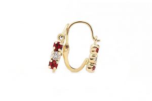 Arany gyermek fülbevaló elölkapcsos 3 köves piros-fehér - Arany baba fülbevalók