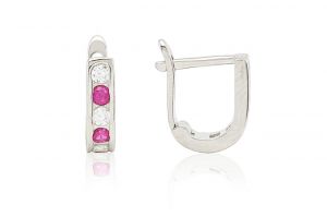 Ezüst baba és gyermek fülbevaló franciakapcsos pink és fehér kövekkel ródiumbevonatos - Ezüst baba fülbevalók