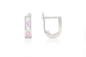 Ezüst baba és gyermek fülbevaló franciakapcsos rózsaszín és fehér kövekkel - Arany baba fülbevalók