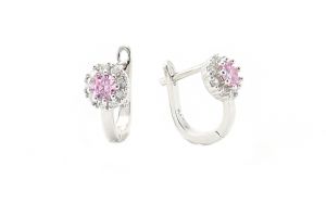 Ezüst baba fülbevaló franciakapcsos rózsaszín fehér kövekkel - Ezüst baba fülbevalók