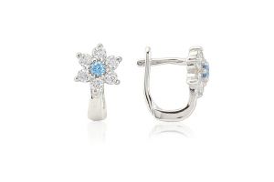 Ezüst baba fülbevaló franciakapcsos virág világoskék kővel - Ezüst baba fülbevalók