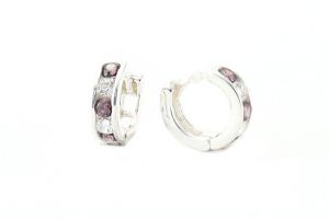 Ezüst baba fülbevaló karika rodolit-fehér kövekkel 6mm - Ezüst baba fülbevalók