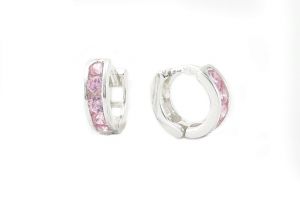 Ezüst baba fülbevaló karika rózsaszín kövekkel - Ezüst baba fülbevalók