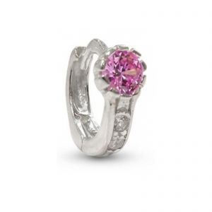 Ezüst baba fülbevaló karika rózsaszín-fehér kövekkel - Ezüst gyerek fülbevaló