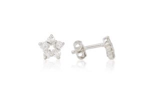 Ezüst fülbevaló bedugós áttört csillagvirág fehér kövekkel - Ezüst gyerek fülbevaló