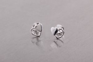 Ezüst fülbevaló dupla szív ek-e-033 - Ezüst gyerek fülbevaló