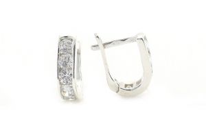 Ezüst fülbevaló franciazáras fehér kövekkel - Arany baba fülbevalók