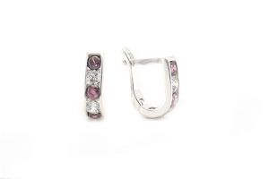 Ezüst fülbevaló franciazáras rodolit-fehér kövekkel - 