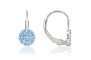 Ezüst fülbevaló patentzáras kör díszítéssel kék köves - 