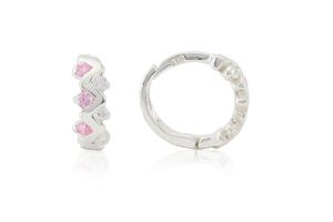 Ezüst gyermek fülbevaló bepattintós hullámmintás rózsaszín és fehér kövekkel - Ezüst gyerek fülbevaló