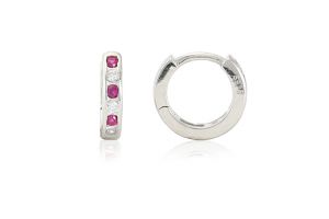 Ezüst gyermek fülbevaló keskeny karika pink és fehér kövekkel 8mm - Ezüst gyerek fülbevaló